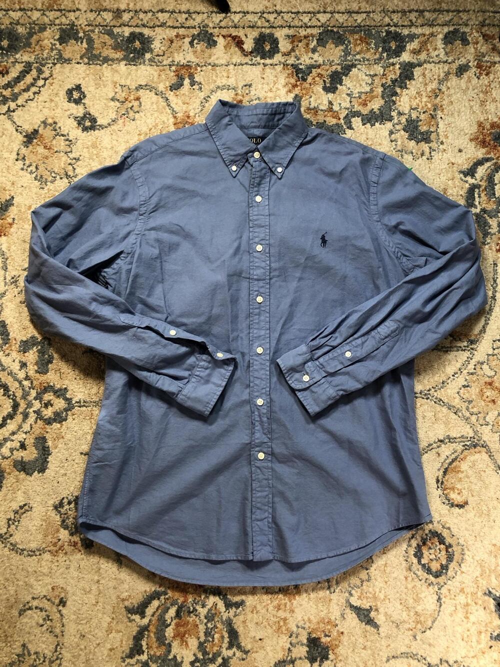Polo Ralph Lauren Shirt Mens L Blue Solid Long Sleeve Button Down Pony Logo